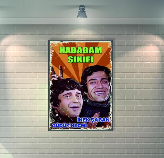 Hababam Sınıfı Güdük Necmi ve İnek Şaban Retro Ahşap Poster / Duvar Dekorasyon